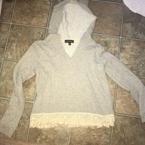gray lace trimmed hoodie